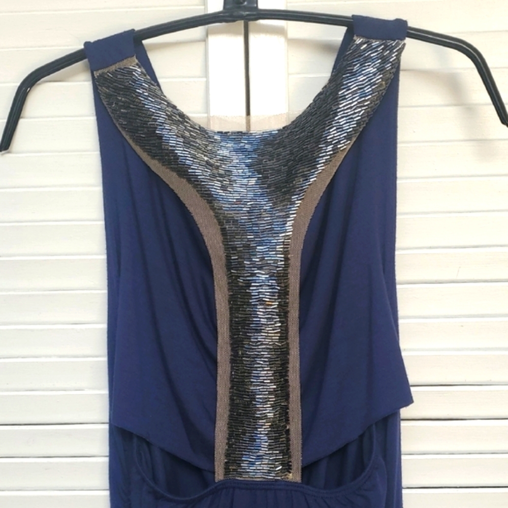 Aqua (Brand)Navy Sequin T- Back Draped Tank Top Size S